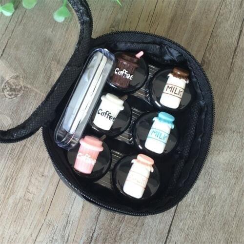 Imixlot Simple Lovely Milk Coffee Bottles Three-pack Contact Lens Case Set with Transparent Storage Bag Eyewear Accessories