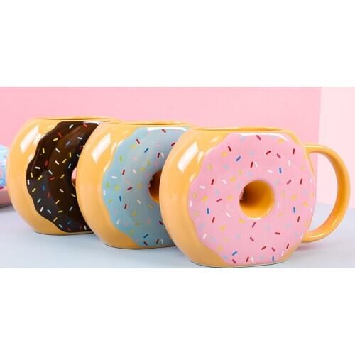Cute Doughnut Ceramic Cup Mugs Creative Donut Coffee Mug Bread Keller Biscuits Milk Drinkware 500ml