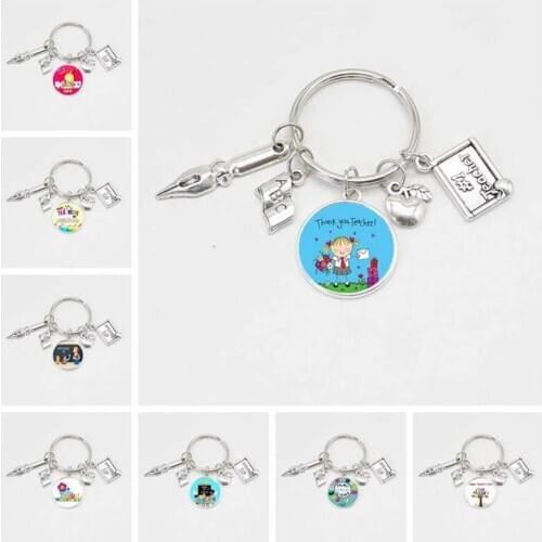 Thank you teacher teachers day teacher gift glass key ring pendant metal key ring