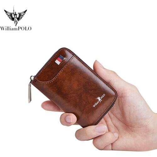 WILLIAMPOLO new card bag mens mini coin purse short leather card bag multi-card holder drivers license holder bank card holder