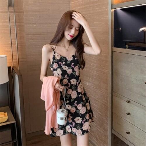 Summer French Mini floral dress suspender dress