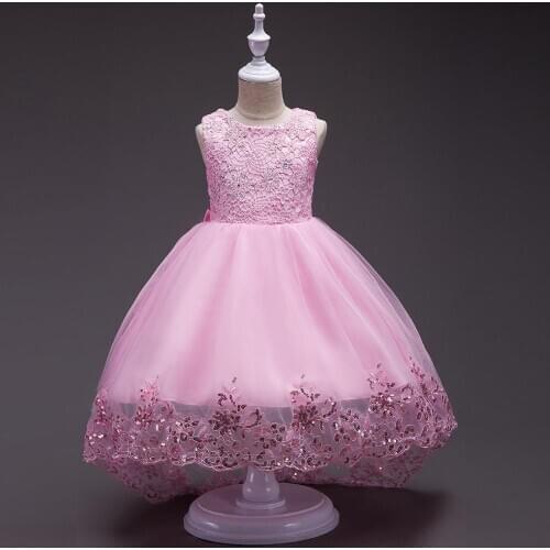 Summer hot-selling childrens wedding dresses in the big child princess dress solid color trailing host dress