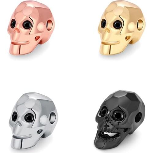1Piece Copper Pave Zircon Crown Punk Hollow Skull Charms Beads Copper Ghost Head Loose Spacer Beads for Handmade Jewelry Making