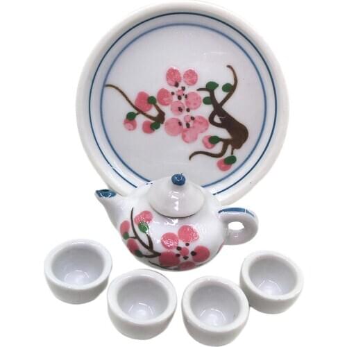1:12 Scale Mini Flowers Printing Tea Set Ware Teapot Dish Dollhouse Accs