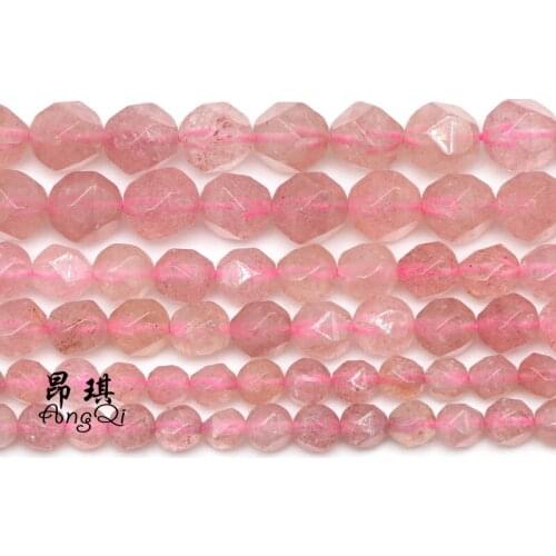 Natural Stone Faceted Strawberry Quartz Crystal Loose Beads 6 8 10mm Pick Size For Jewelry Making Diy Women Bracelet Accessories