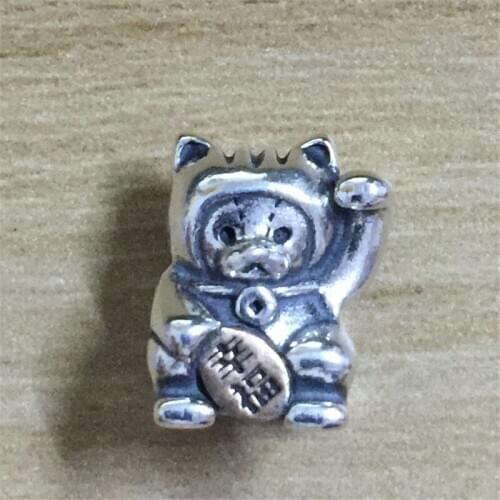 Mistletoe 925 Sterling Silver Lucky Cat Bear Charm Bead Fit European Bracelet Jewelry
