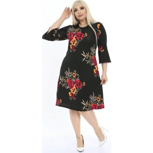 Plus Size Dress Floral Pattern Flyweel Sleeve Autumn Spring Robe Dresses For Women 2021Turkey Hot Sale Sexy Boho Party Pregnant