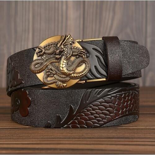New Chinese Dragon Designer Belt for Men Luxury Cowskin Leather Men Belts Waistband High Quality Businessmen Belts Automatic