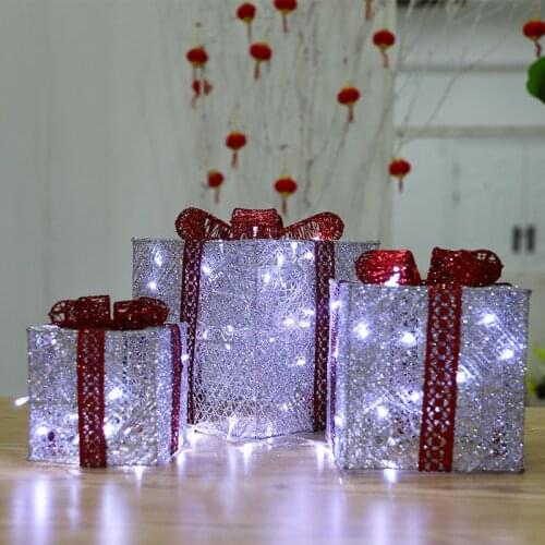 Christmas decorations Christmas tree glow-in-the-dark iron gift box Three-piece window display gift box home decoration