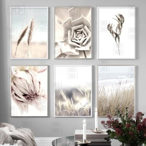 Nordic Posters and Prints Wheat Dried Flower Reed Succulent Plants Wall Art Canvas Painting Wall Pictures for Living Room Decor