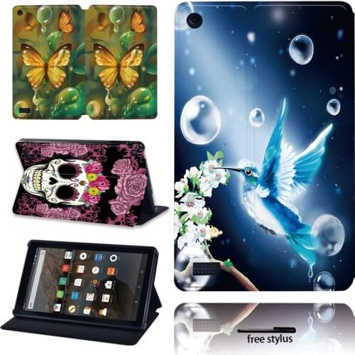 Printing High Quality Leather Tablet Cover Case for Amazon Fire 7 (5th/7th/9th Generation) Foldable Flip Shockproof Tablet Case