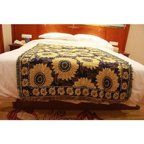 Jacquard Woven Blanket Camping Sunflower Knitted Throw Blanket Decorative Sofa Cover Wall Tapestry Home Decor