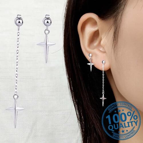 Asymmetric Cross Long Drop Earrings For Women 2018 New Trend 925 Sterling Silver Fasion Jewellery Accessories eh894