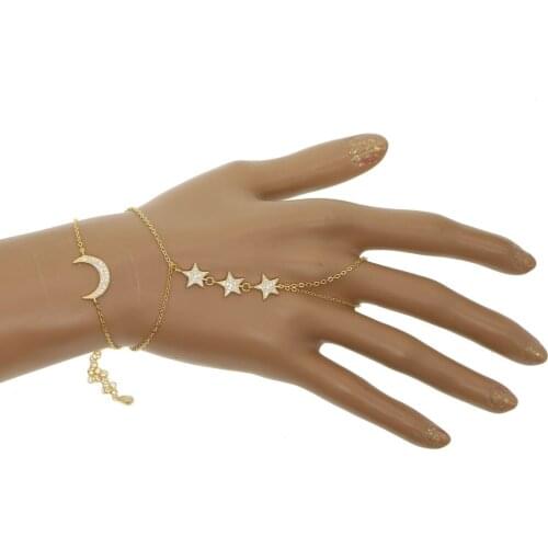 100% 925 sterling silver charm bracelet cz moon star charm double chain hand jewelry crystal bracelet gold bracelet for women
