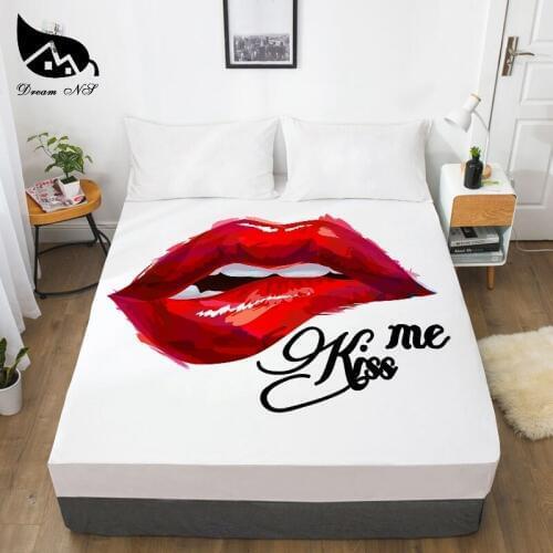 Dream NS Womens Red Lips Dress Up Bedroom Home Textile Sheets 3D Print lOVE YOU sheets Bettlaken 1PCS