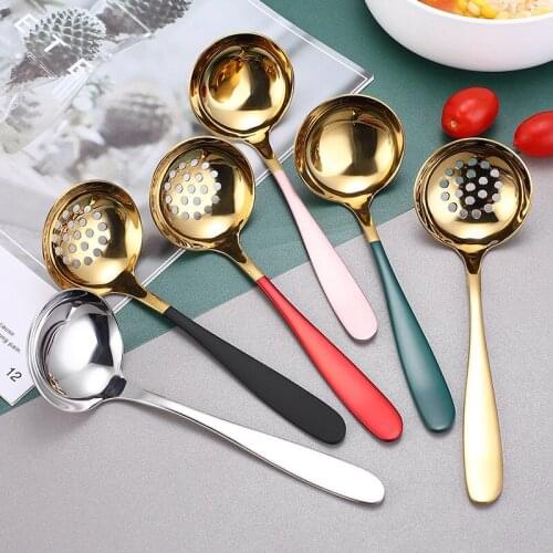 304 stainless steel thickened household soup table spoon leaky spoon gold plated tableware separate spoon public spoon