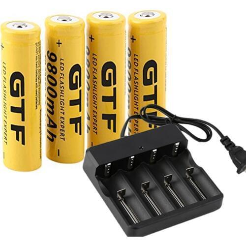 4pc/Lot 18650 Battery 3.7V 9800mAh Rechargeable Li-ion Battery for Led flash light battery 18650 battery Wholesale EU/US Charger