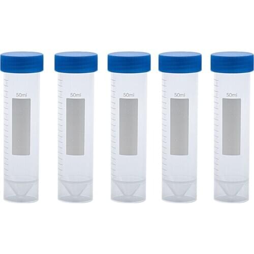 5 Pieces 50ml Plastic Transparent Centrifuge tube with scale Plastic test tube free-standing with Screw Cap