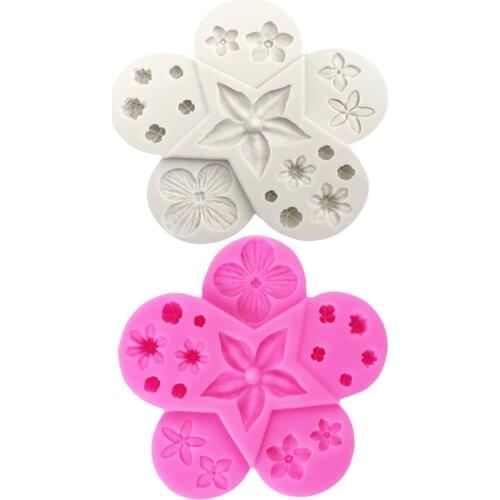6 Kinds of Flower Leaf Combination Silicone Mold Flower Five Petal Flower Cake Decoration Accessories Fondant Chocolate Mold