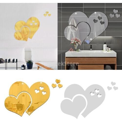 Acrylic Love Heart Mirror Kitchen Wall Sticker Decal Living Room Decor Mural