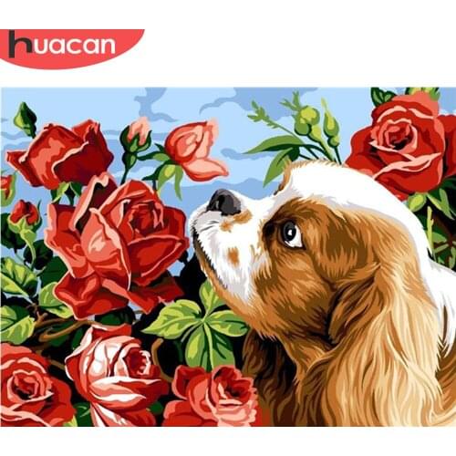HUACAN 5D Diamond Painting Dog Animal Cross Stitch Full Drill Square Diamond Embroidery Rose Picture Of Rhinestone Handmade Gift