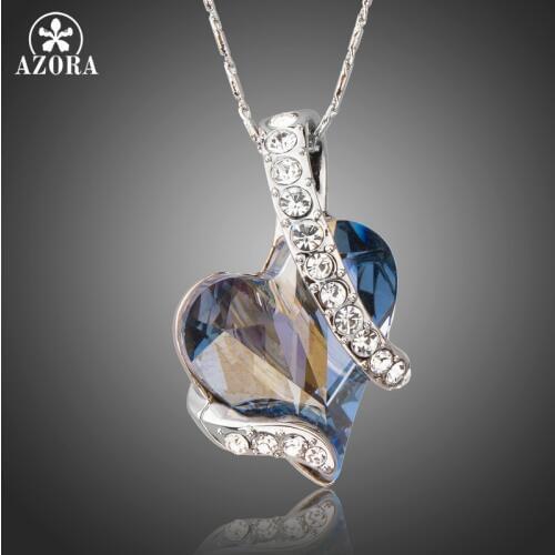 AZORA Forever Love Light Blue Heart Stellux Austrian Crystal Classic Pendant Necklaces for Valentines Day Gift of Love TN0195