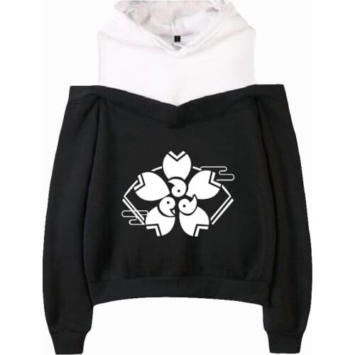 Azur Lane Autumn hooded top casual long-sleeved off-shoulder all-match casual print pattern Harajuku college kawaii