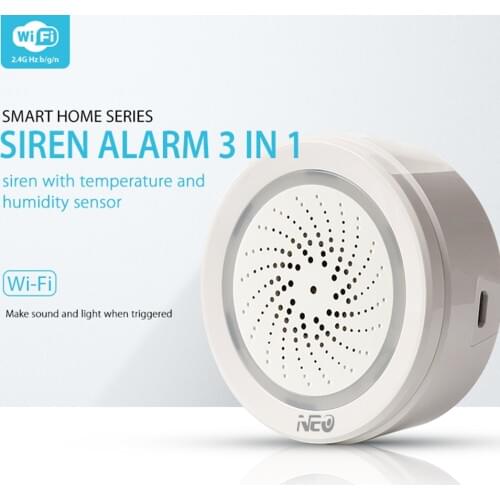 Wireless WiFi Siren Alarm Sensor Sound Tuya Smart App Control 3 in 1 WiFi Siren Alarm with Temperature Humidity Sensor