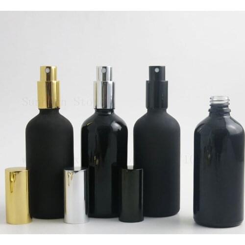 100ml Shiny Matte Black Glass Perfume Bottle Sprayer Atomizer pump bottles Fragrance Containers with gold silver black cap 20pcs