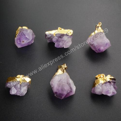 BOROSA 10 pcs Gold Color Freeform Amethysts Faceted Point Pendant Beads WX018