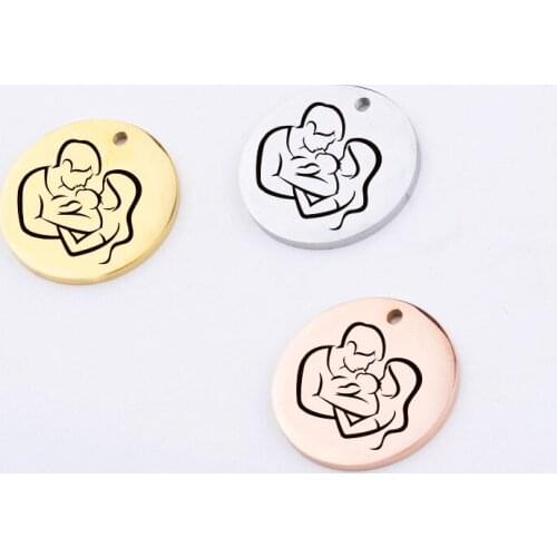 10pcs Stainless Steel gold Family mom dad baby Mothers Day Necklace Pendant Charms Fine Polishing DIY Jewelry Making Supplies