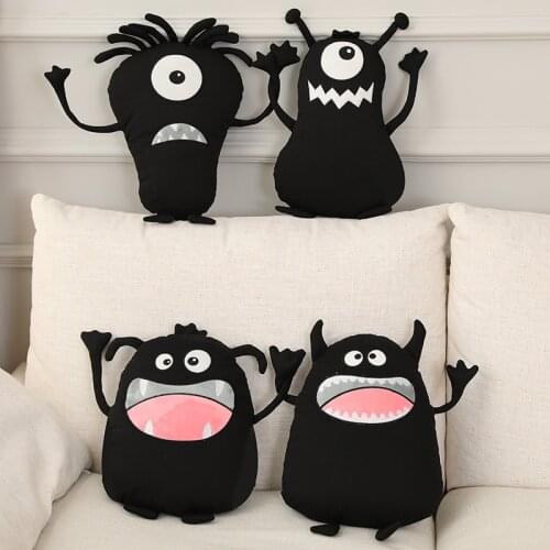 Black Monster Plush Toys Funny Soft Stuffed Cartoon Alien Plushie Doll with Big Eyes Mouth Design Kids Playmate Gifts