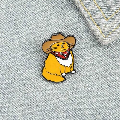 Cowboy Cats Enamel Pin Funny Animal Hat Brooches Shirt Lapel Bag Cute Badge Cartoon Kitten Jewelry Gift for Friends
