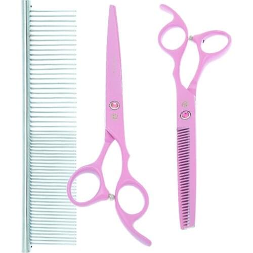 Purple Dragon 7 inch Pet Grooming Scissors Comb Forceps Straight Animals Hair Cutting Thinning Shears Curved Dog Clippers B0035B