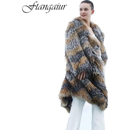 Ftangaiur 2021 Winter Finland Import Fox Fur Coat Contrast Color Female Weave Fox Coats X-long Natural Fur Loss Fox Fur Coats