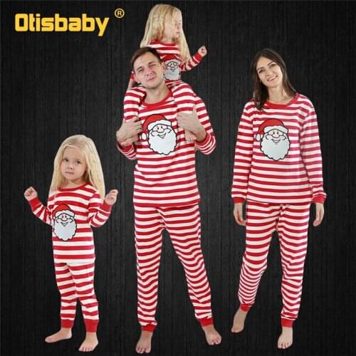 Mother Kids Santa Claus Print Striped T Shirt Pants Christmas Pajamas Matching Clothes Sets Mom and Girl Pjs Family Look Outfit