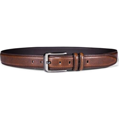 Hi-Tie Brand Genuine Leather Vintage Casual Slim Narrow Thin Belts for Men Fashion Cowboy Jeans Belt Pin Buckle Brown Belts Men