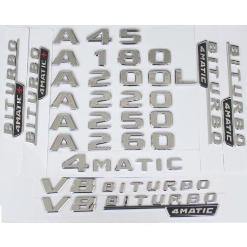 Chrome Letters A35 A45 A45s AMG Emblem A160 A180 A200 A220 A240 A250 A260 A280 TURBO 4MATIC Emblems for Benz W176 W177