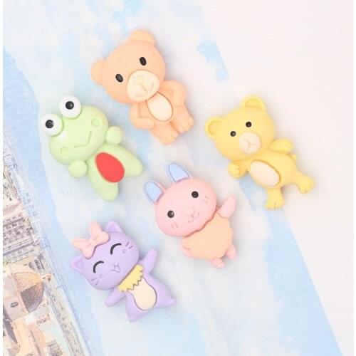 20pcs Resin Kawaii Cartoon Animal Flatback Cabochon Cute Bear Cat Rabbit Frog Flat Back Embellishments Scrapbooking DIY