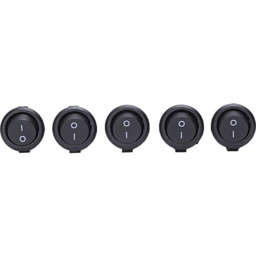 Quality 5 Pcs SPST Black Button On/Off Round Rocker Switch AC 6A/125V 3A/250V