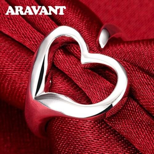 925 Silver Minimalist Hollow Heart Ring For Women Wedding Fashion jewelry Valentines Day Gift