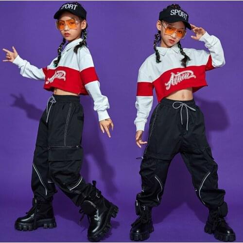 2021 Jazz Dance Costumes For Kids Long Sleeved Tops Loose Pants Suit Rave Clothes Ballroom Hip Hop Clothing Stage Wear DN8034