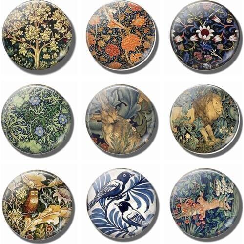 Refrigerator Magnets William Morris Tree of Life 30 MM Magnet Fridge Glass Dome Cute Animal Art Magnetic Stickers for Home Decor
