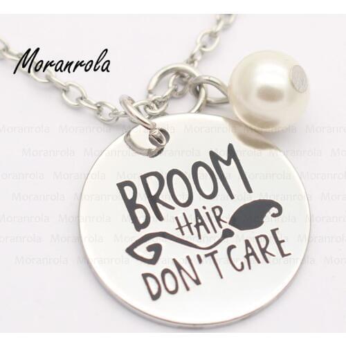 New arried" Broom Hair Don't Care"Copper necklace Keychain,charm funny Halloween Jewelry Trick or Treat charm Witches neklace