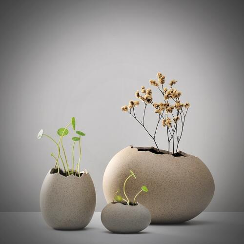Mini Imitation eggshell coarse Ceramic vase Chinese crafts porcelain hydroponic vases birds nest flower pot home decoration