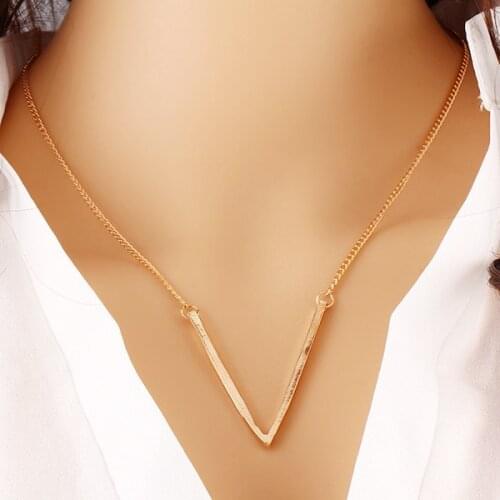 Fashion Simple Necklace 2016 Glod Plated,Elegant Big V Pattern Clavicle Fatima Bar Necklace Pendents,Shirt Neckless Women
