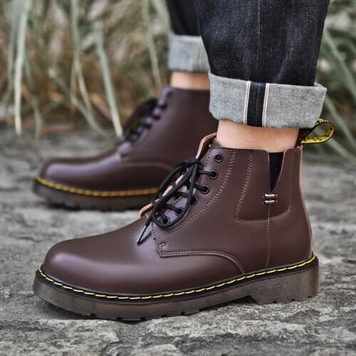 2020 New Genuine Leather Men Boot Fashion Man Winter Snow Boots Keep Warm Boots Plush Ankle Snow Work Shoes Mens Snow Boots 46