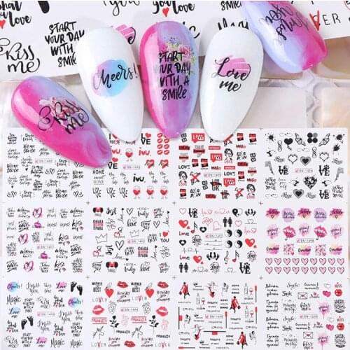 12 Sheets Nail Stickers Love Lip Print Letter Series Water Nail Sticker Simple and Easy To Fit for Women and Girls Art Decor
