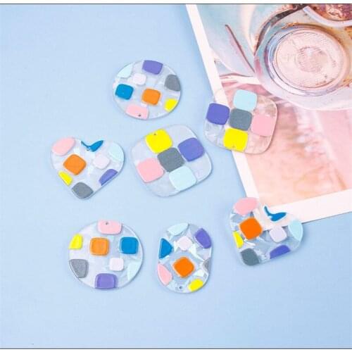 New style 30pcs/lot geometry Relief effect pattern print square rounds hearts ovals shape acrylic beads diy jewelry accessory