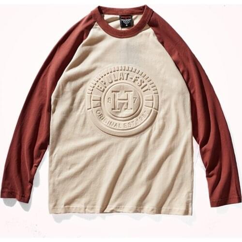 Autumn and Winter 2021european and American Simple Slim-Fit Raglan Sleeve Stitching Long Sleeve T-shirt Trendy Mens American Ba